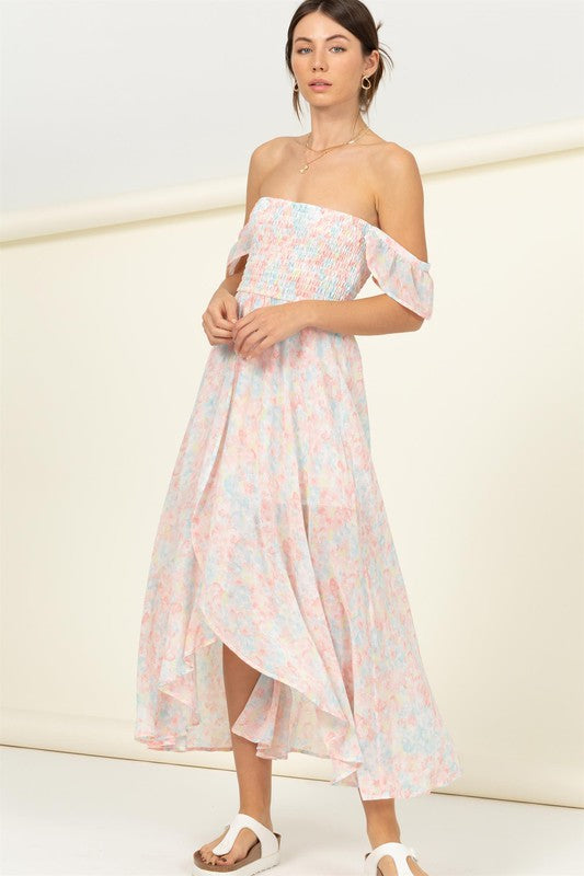 Pastel Florals Smocked Midi Dress - HYFVE