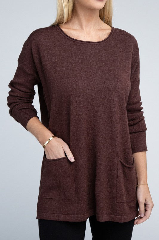 Viscose Front Pockets Sweater - Zenana