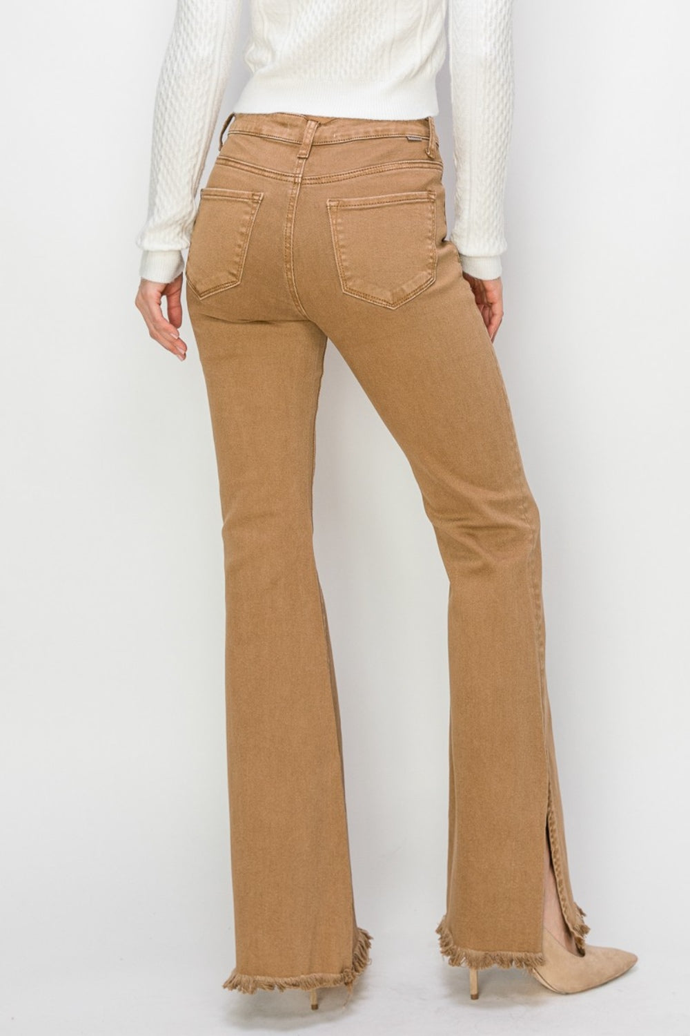 RISEN Bailey Full Size High Waist Side Slit Flare Jeans - Brown