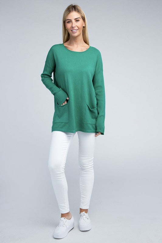 Viscose Front Pockets Sweater - Zenana