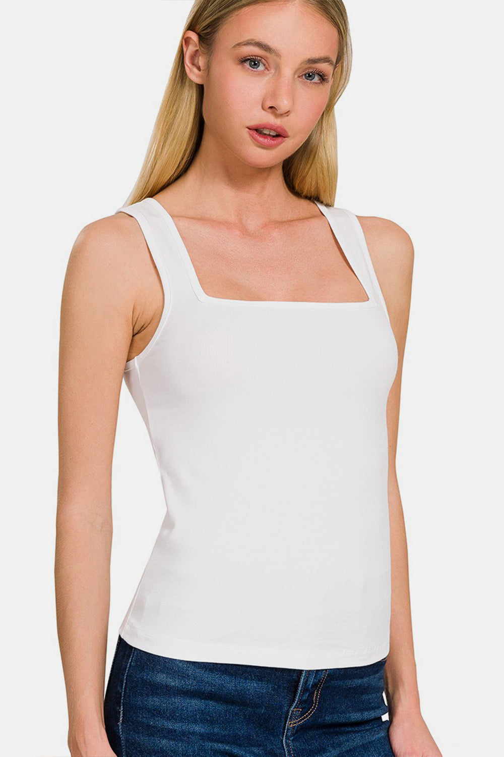 Zenana Square Neck Cropped Tank - White