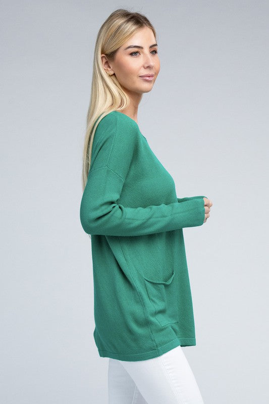 Viscose Front Pockets Sweater - Zenana