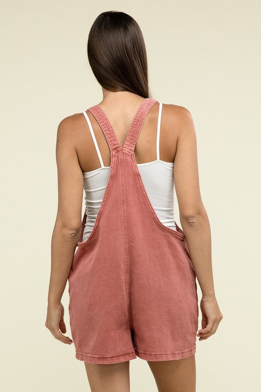 Washed Knot Strap Romper - Zenana