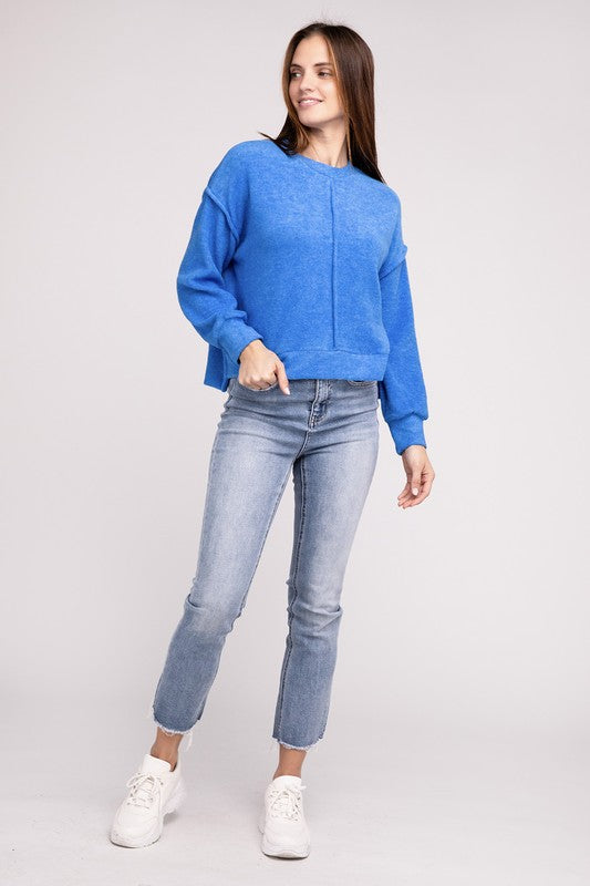 Brushed Melange Hacci Hi-Low Hem Sweater - Zenana