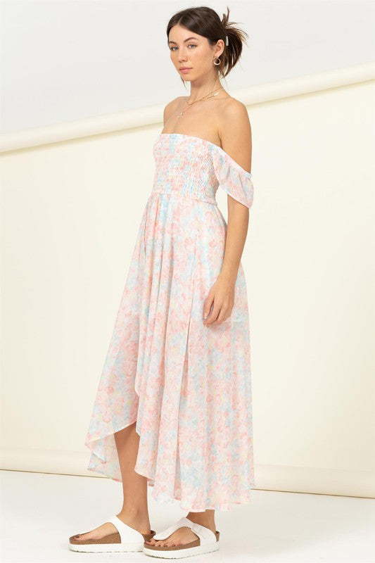 Pastel Florals Smocked Midi Dress - HYFVE