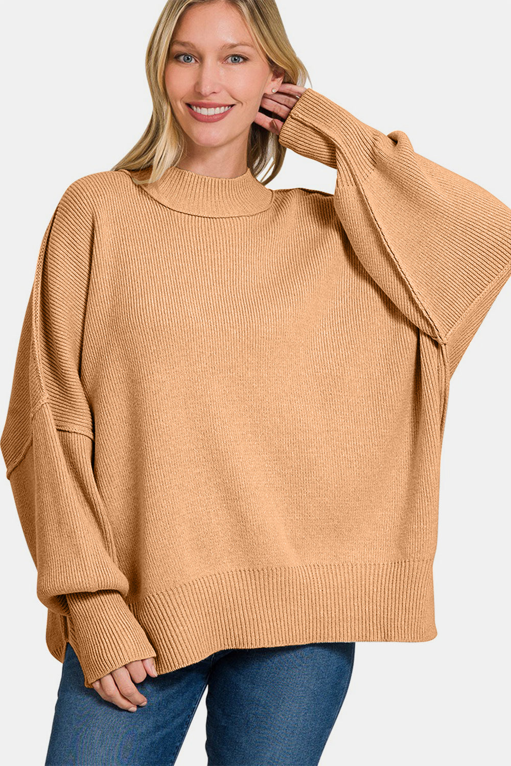 Zenana Side Sit Oversize Sweater - Brush