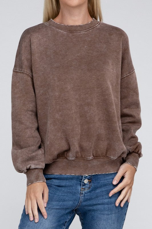 Acid Wash Fleece Oversized Pullover - Zenana