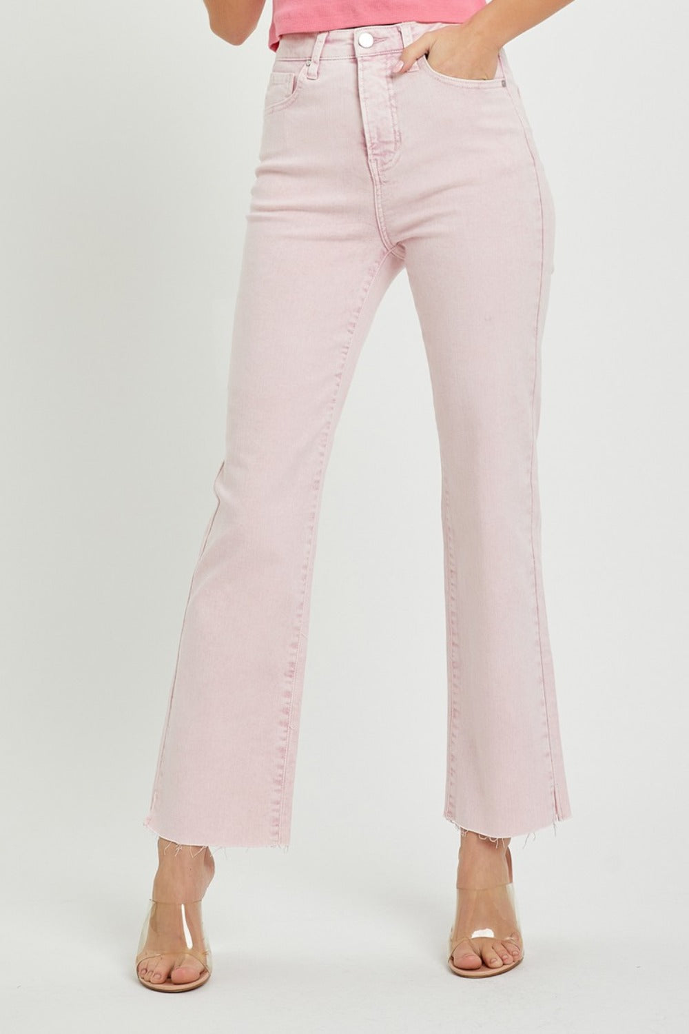 RISEN Full Size High Rise Tummy Control Straight Jeans- Acid Pink