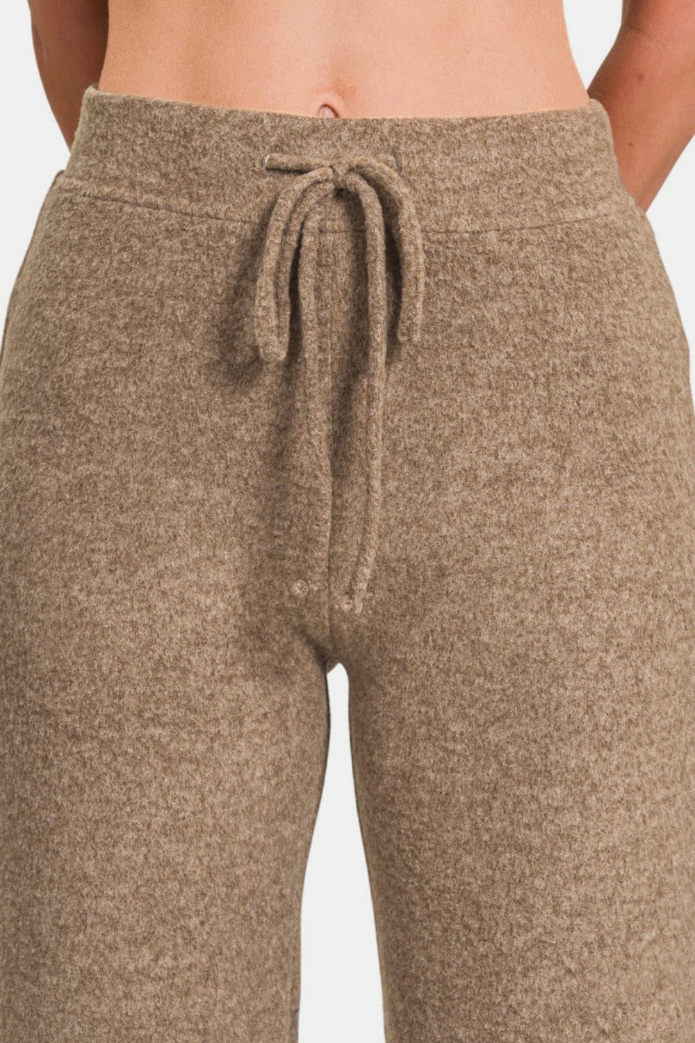 Zenana Drawstring Hacci Cropped Pants - Mocha