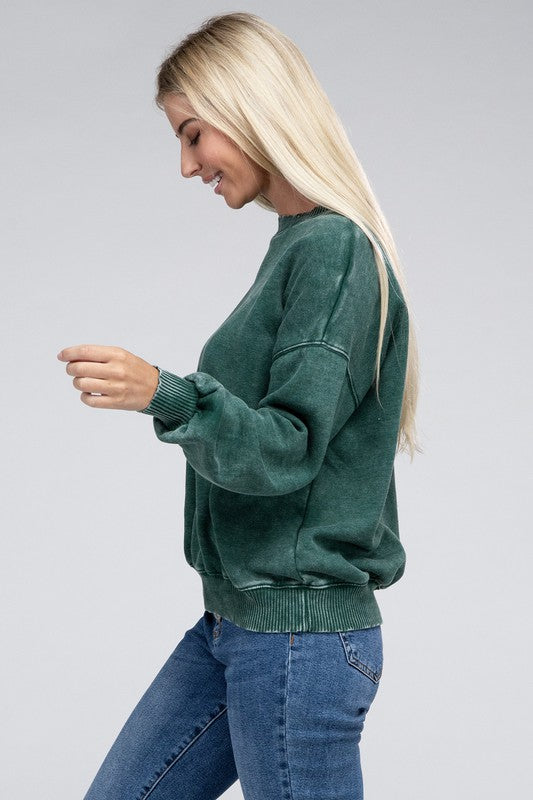 Acid Wash Fleece Oversized Pullover - Zenana