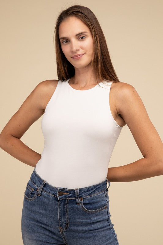 Boat Neck Sleeveless Padded Bodysuit - Zenana