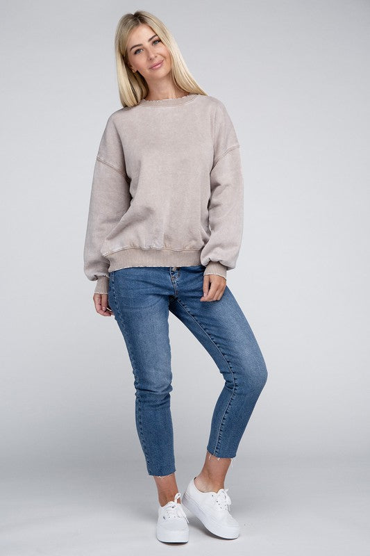 Acid Wash Fleece Oversized Pullover - Zenana