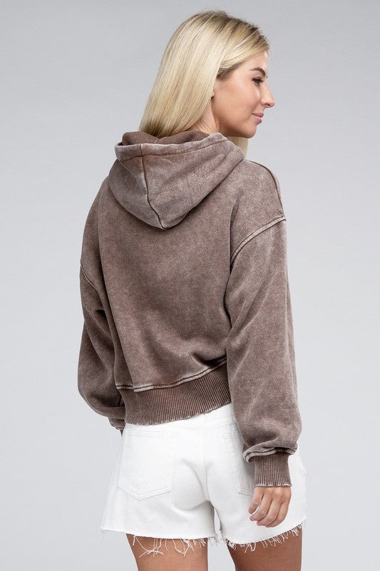 Acid Wash Fleece Hoodie - Zenana