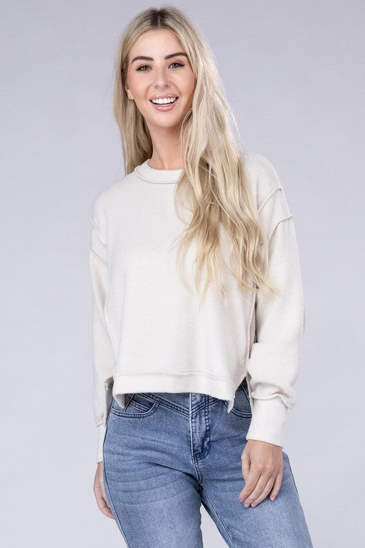 Brushed Melange Hacci Oversized Sweater - Zenana