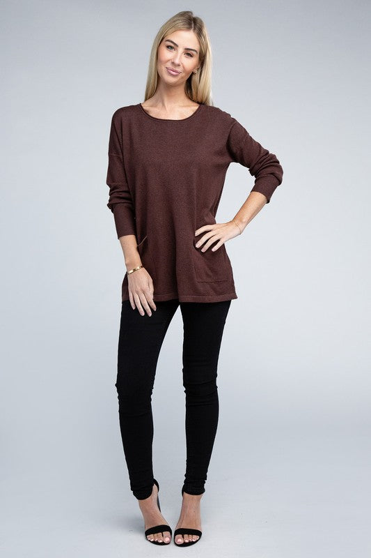 Viscose Front Pockets Sweater - Zenana