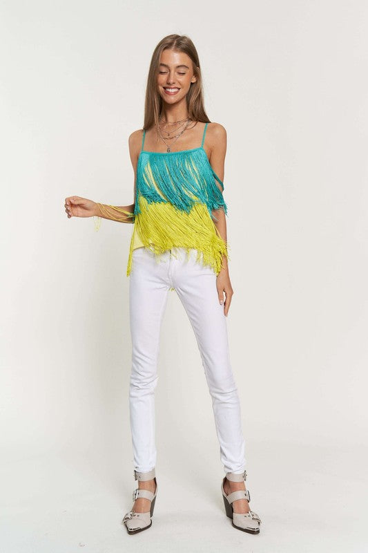 Fringe Overlay Cross Straps Party Cami Top - Davi & Dani