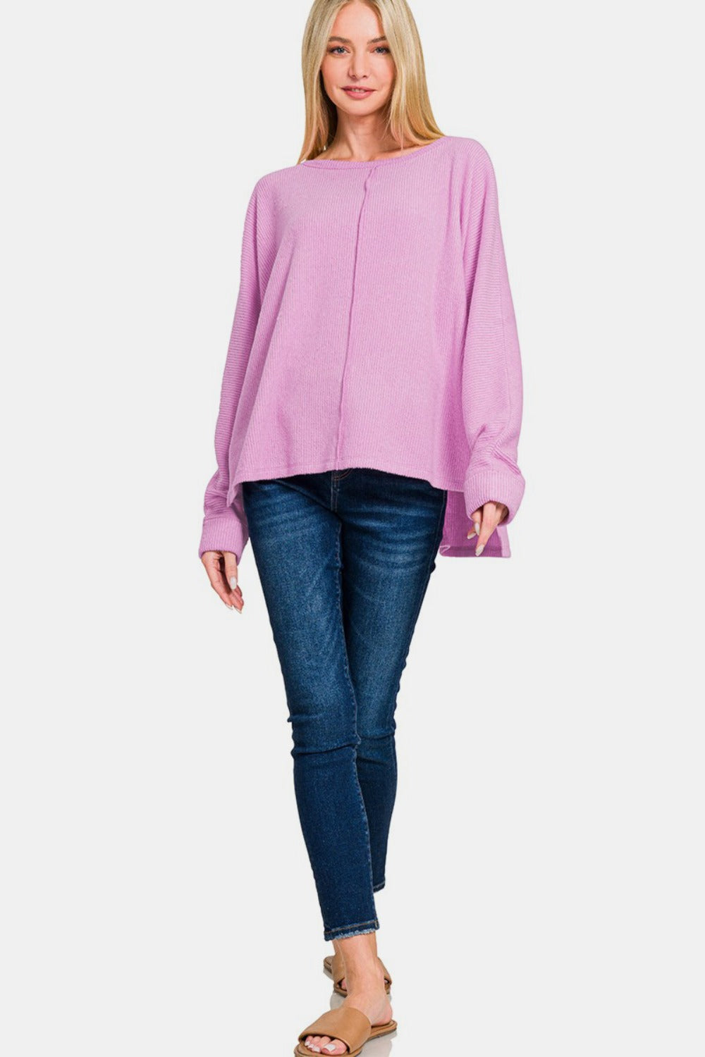 Zenana High-Low Side Slit Round Neck T-Shirt - Mauve