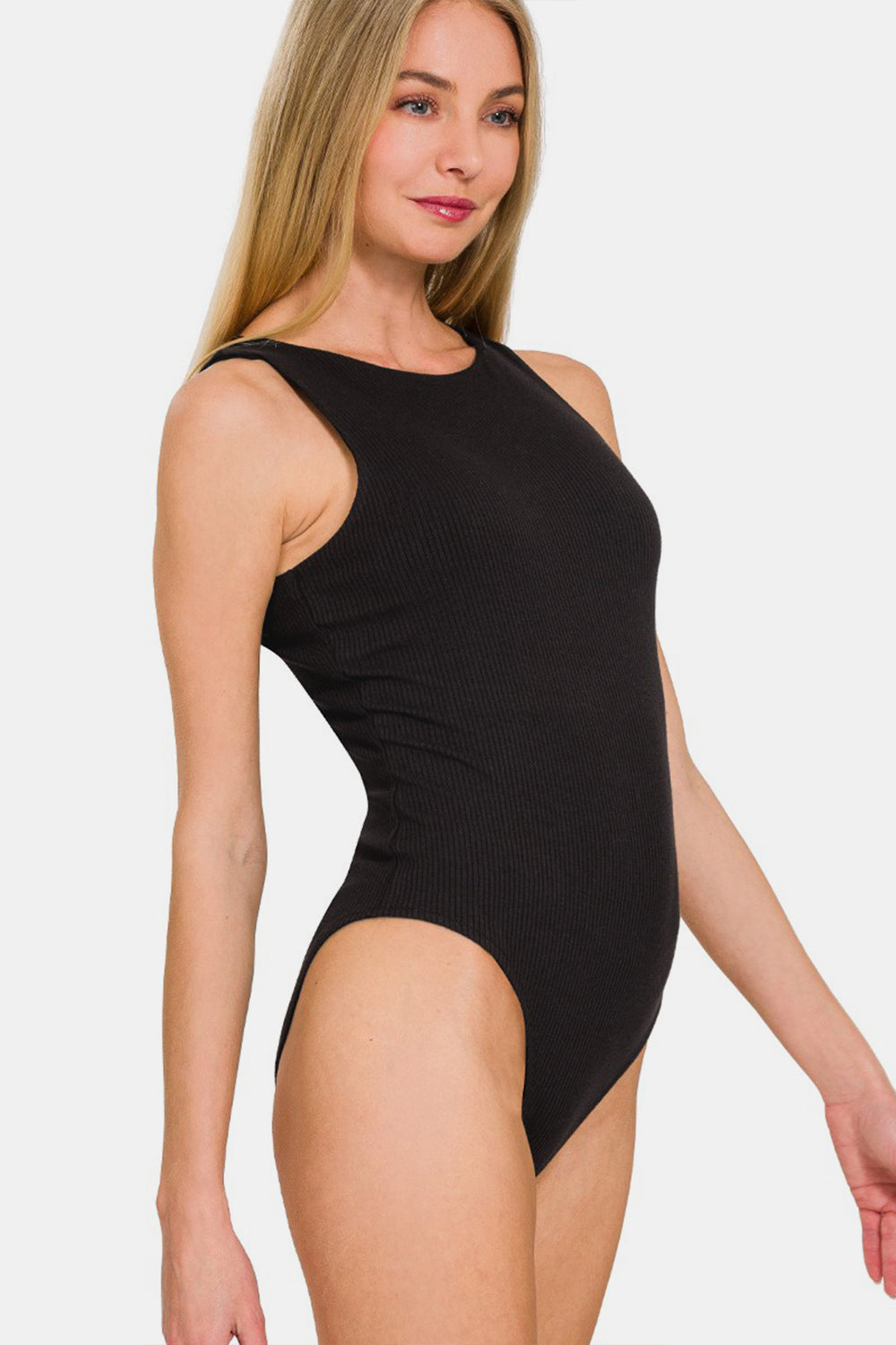 Zenana Ribbed Double Layered Bodysuit - Black