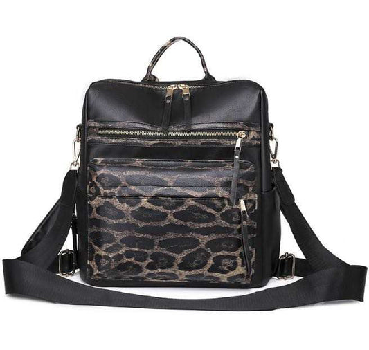 The Brooke Backpack - Black + Leopard