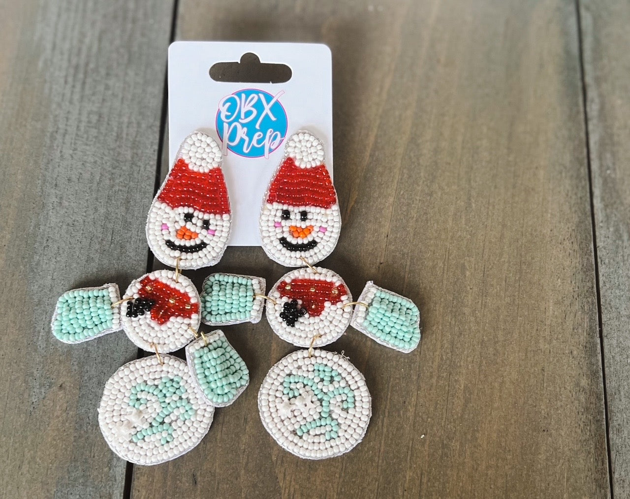 Snowman Seed Beaded Earrings