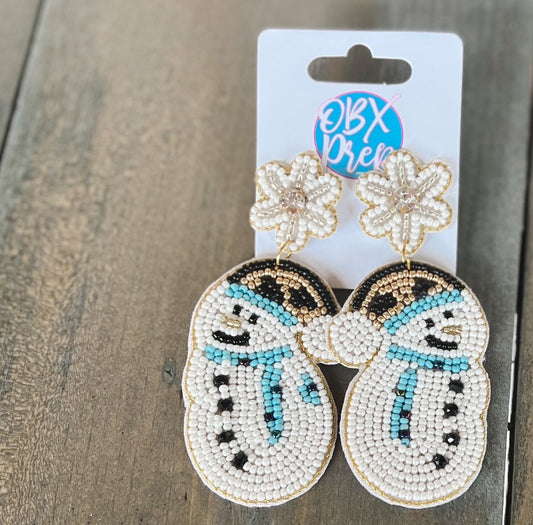 Christmas Snowman Seed Beaded Earrings