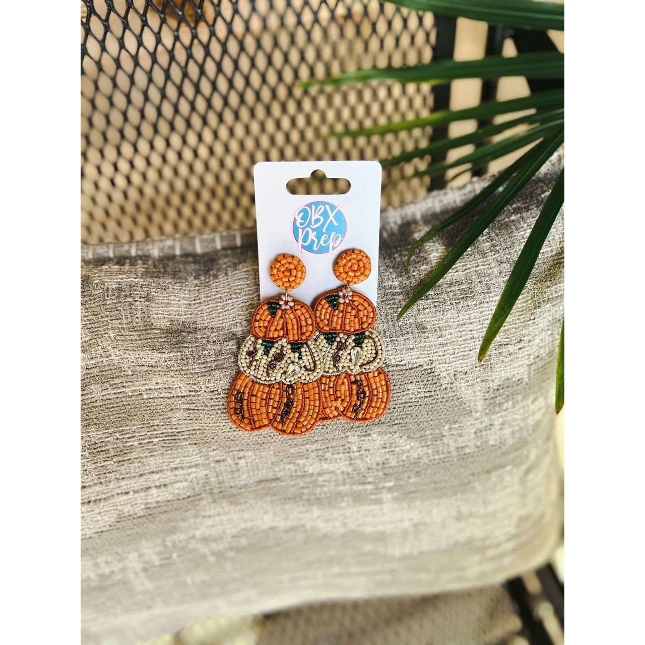 Triple Pumpkin Seed Bead Drop Earrings.