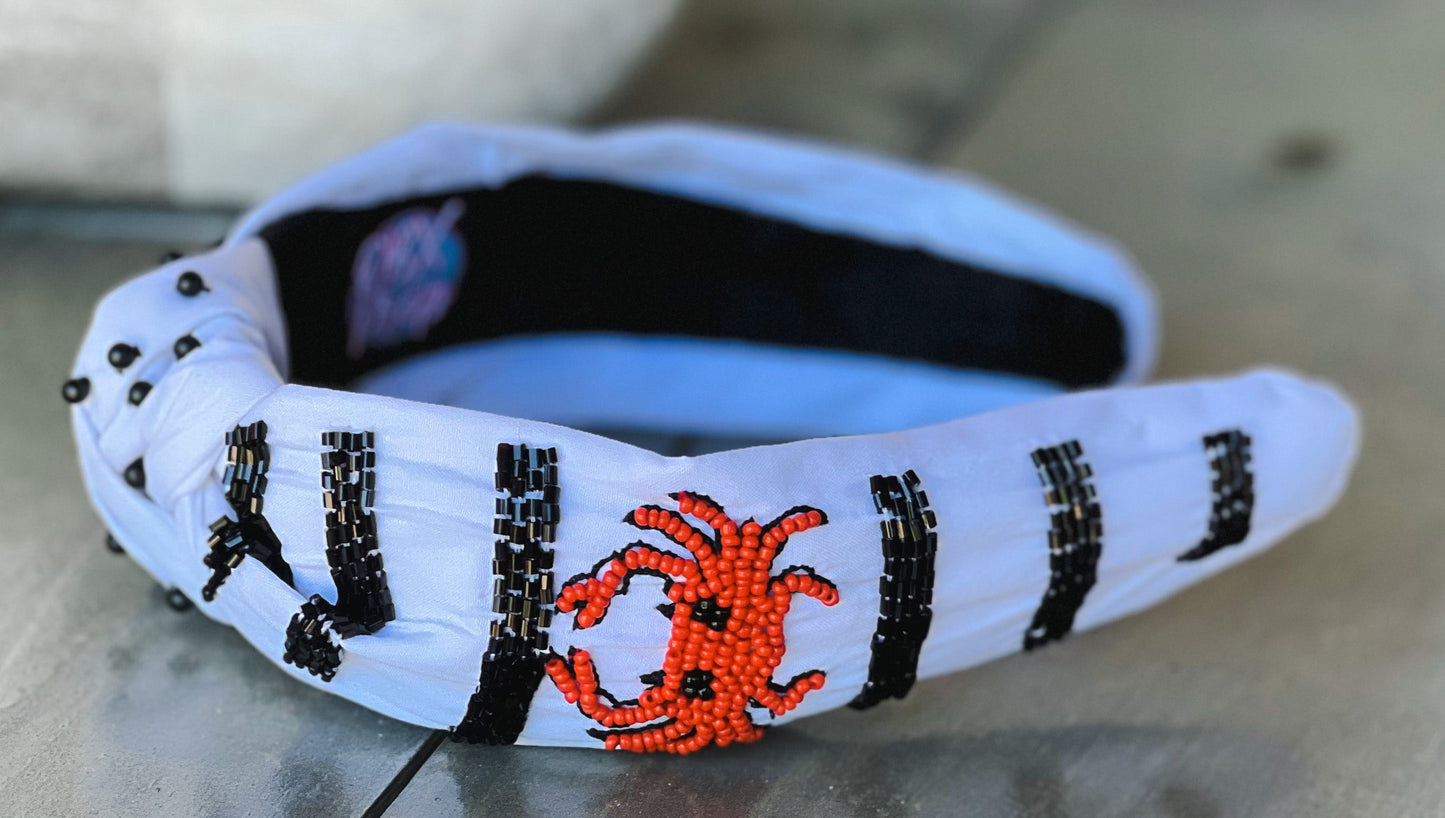 Striped Crab Summer Seed Beaded Top Knot Headband