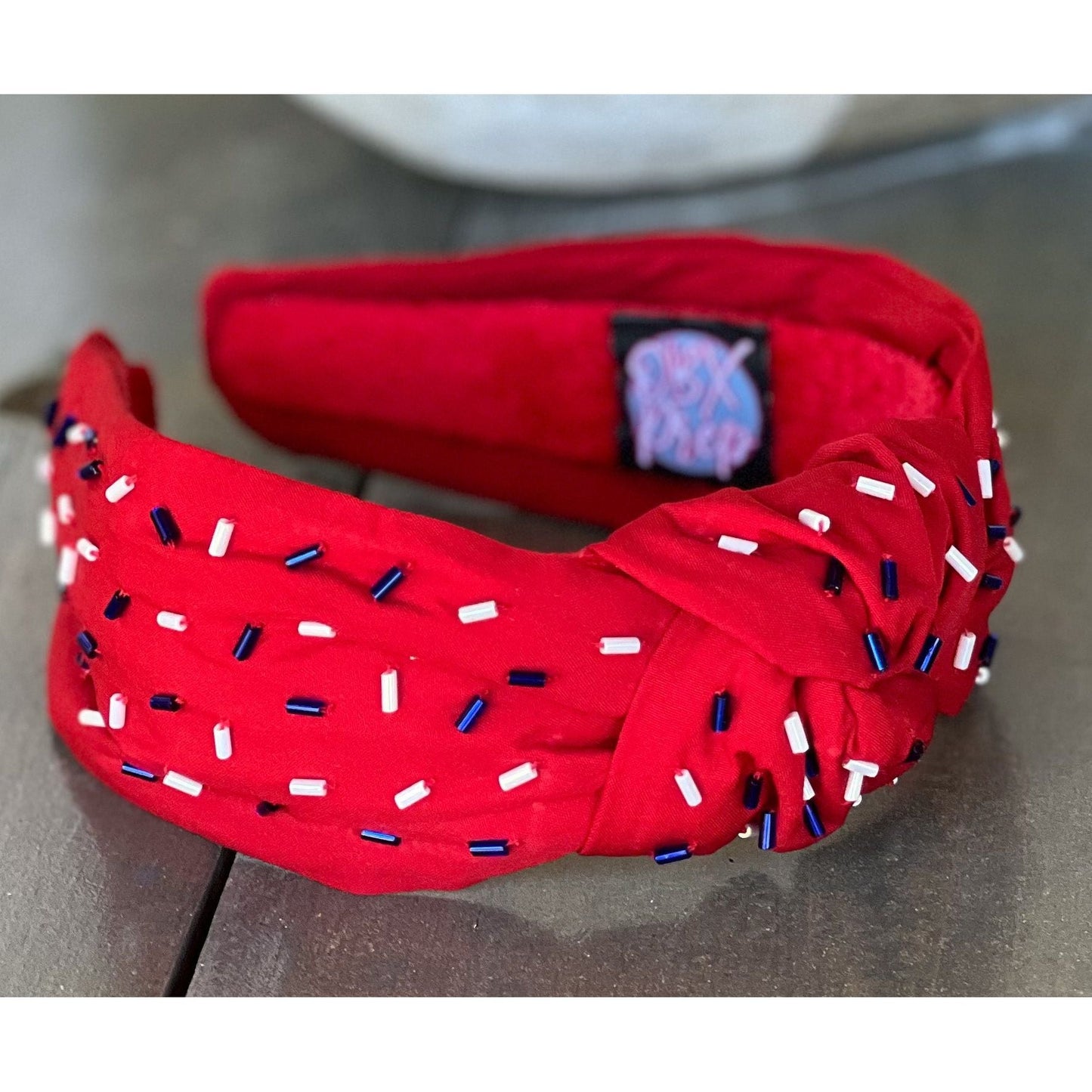Patriotic Confetti Red Seed Bead Front Knot Headband