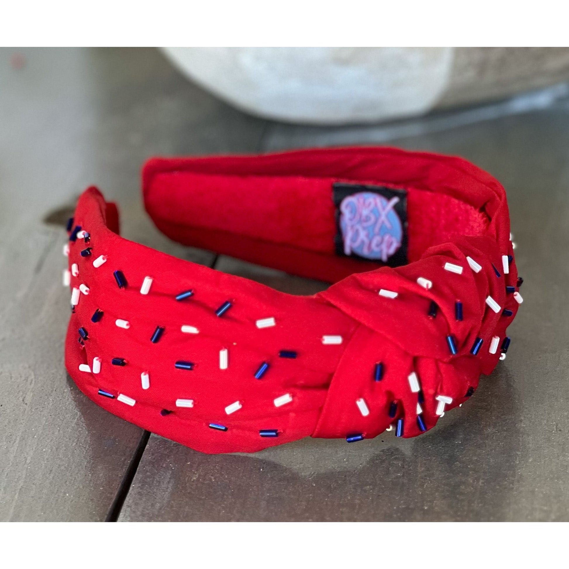 Patriotic Confetti Red Seed Bead Front Knot Headband