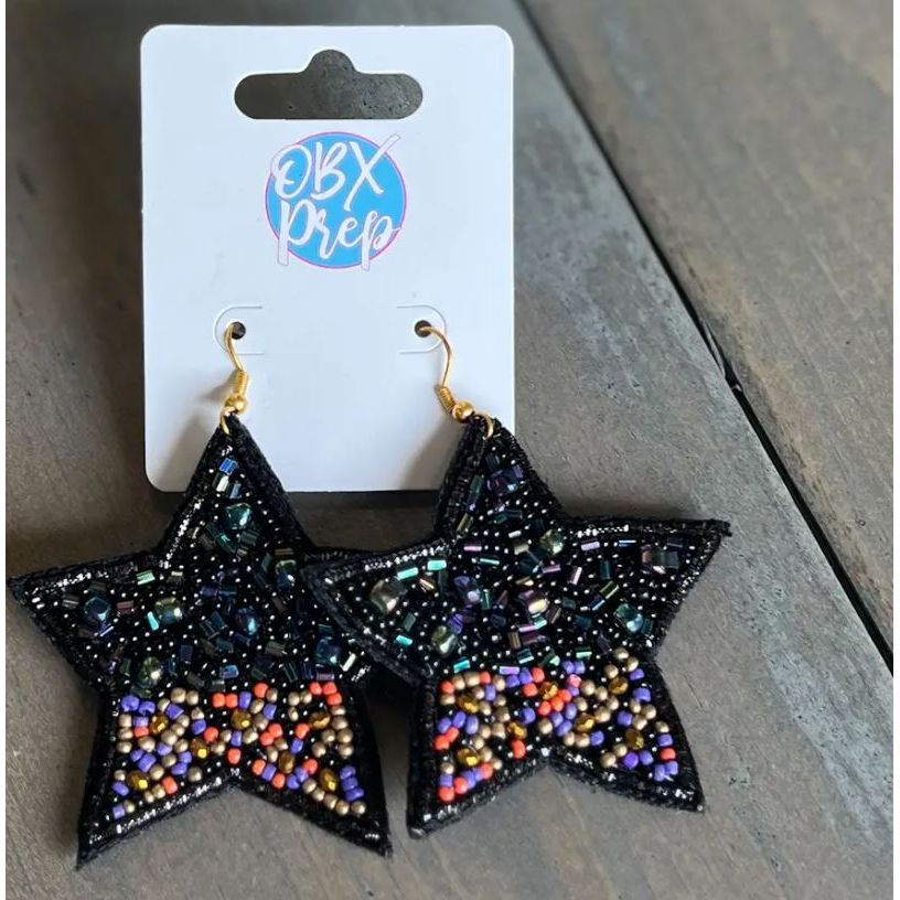 Halloween Star Seed Beaded Ombre Dangle Earrings.