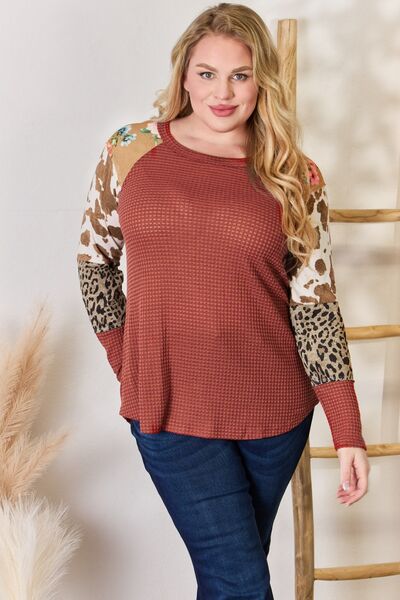 Hailey & Co Leopard Waffle-Knit Blouse