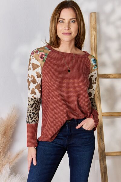 Hailey & Co Leopard Waffle-Knit Blouse