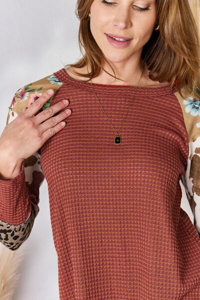 Hailey & Co Leopard Waffle-Knit Blouse