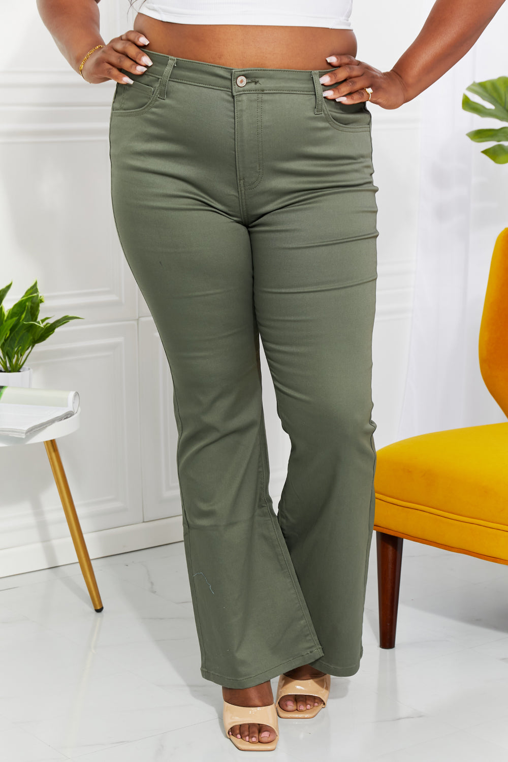 Zenana Clementine High-Rise Bootcut Jeans in Olive