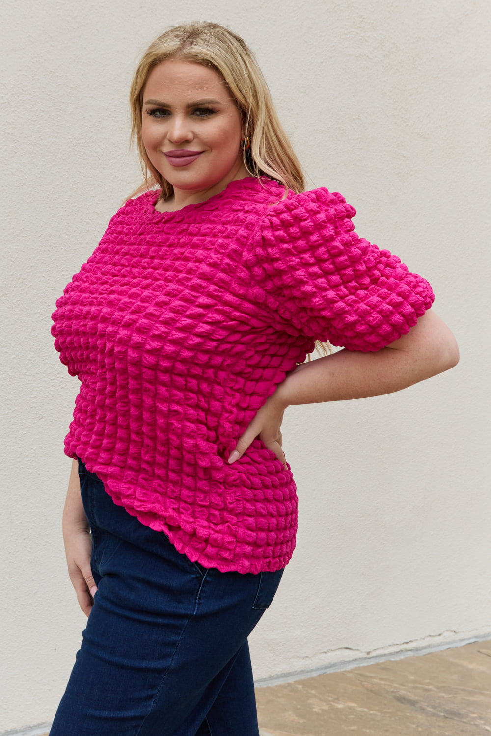 And The Why Bubble Textured Puff Sleeve Top