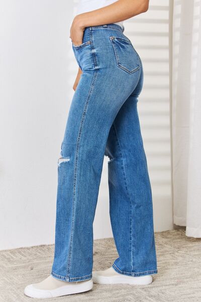 Judy Blue High Waist Distressed Straight-Leg Jeans