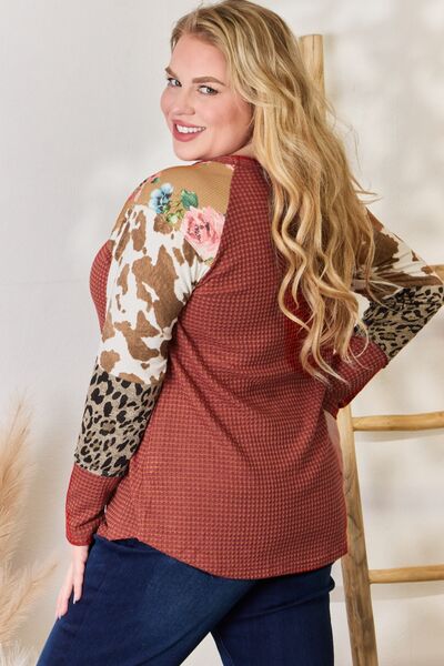 Hailey & Co Leopard Waffle-Knit Blouse