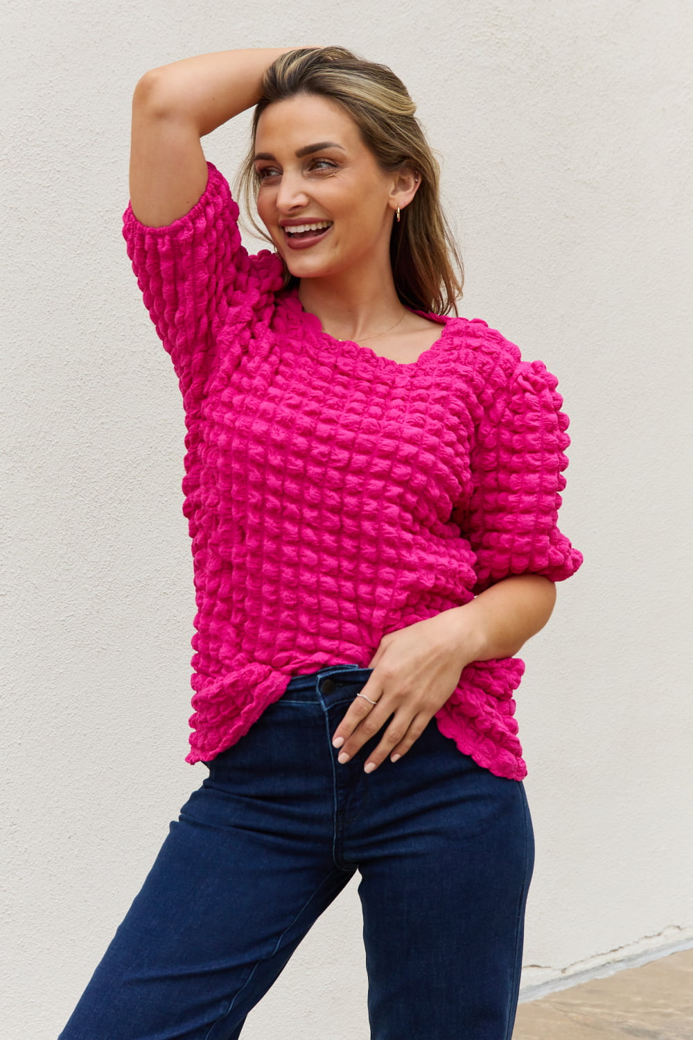 And The Why Bubble Textured Puff Sleeve Top