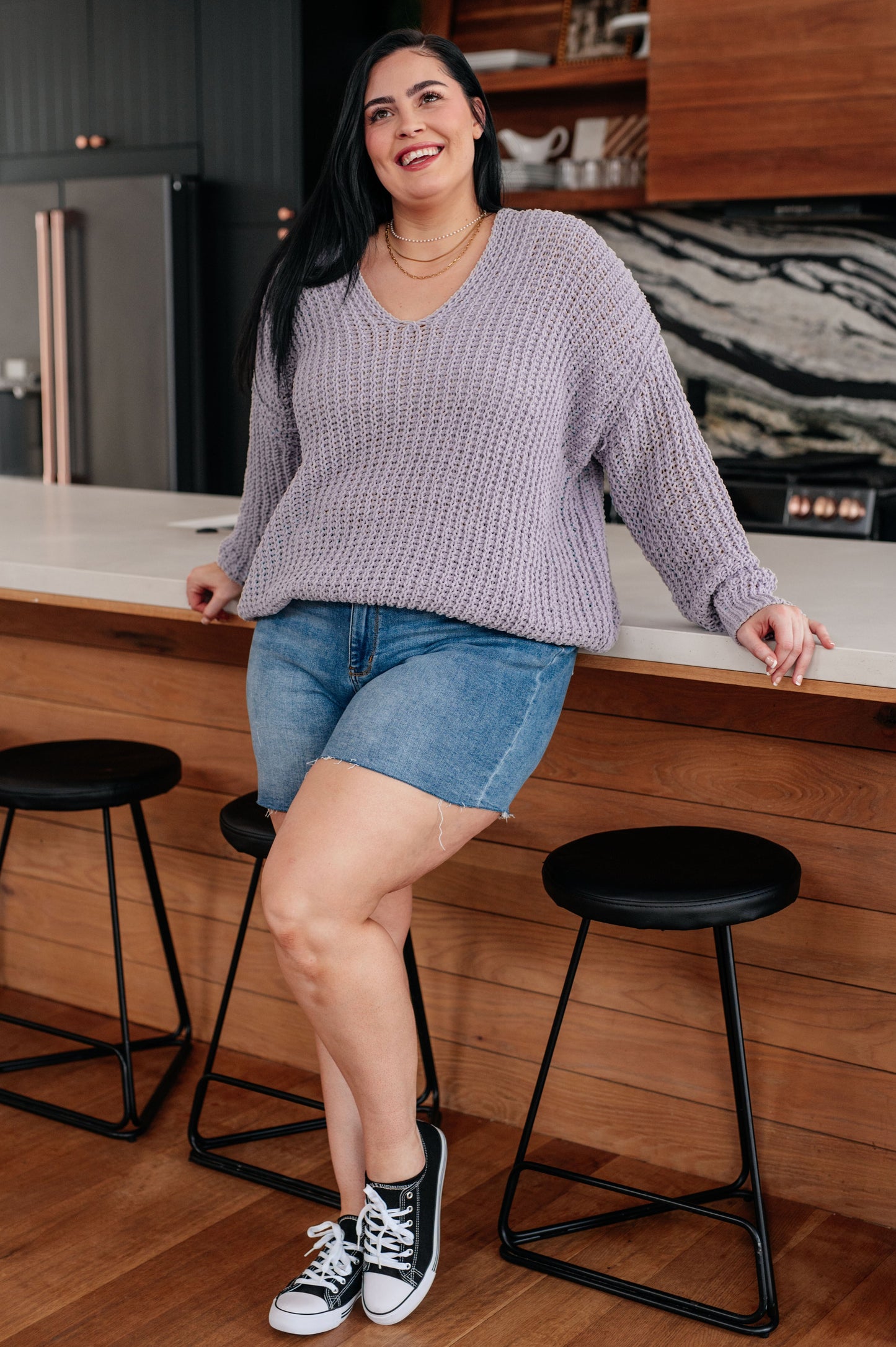 Captured My Interest Chunky V-Neck Sweater - Andree By Unit