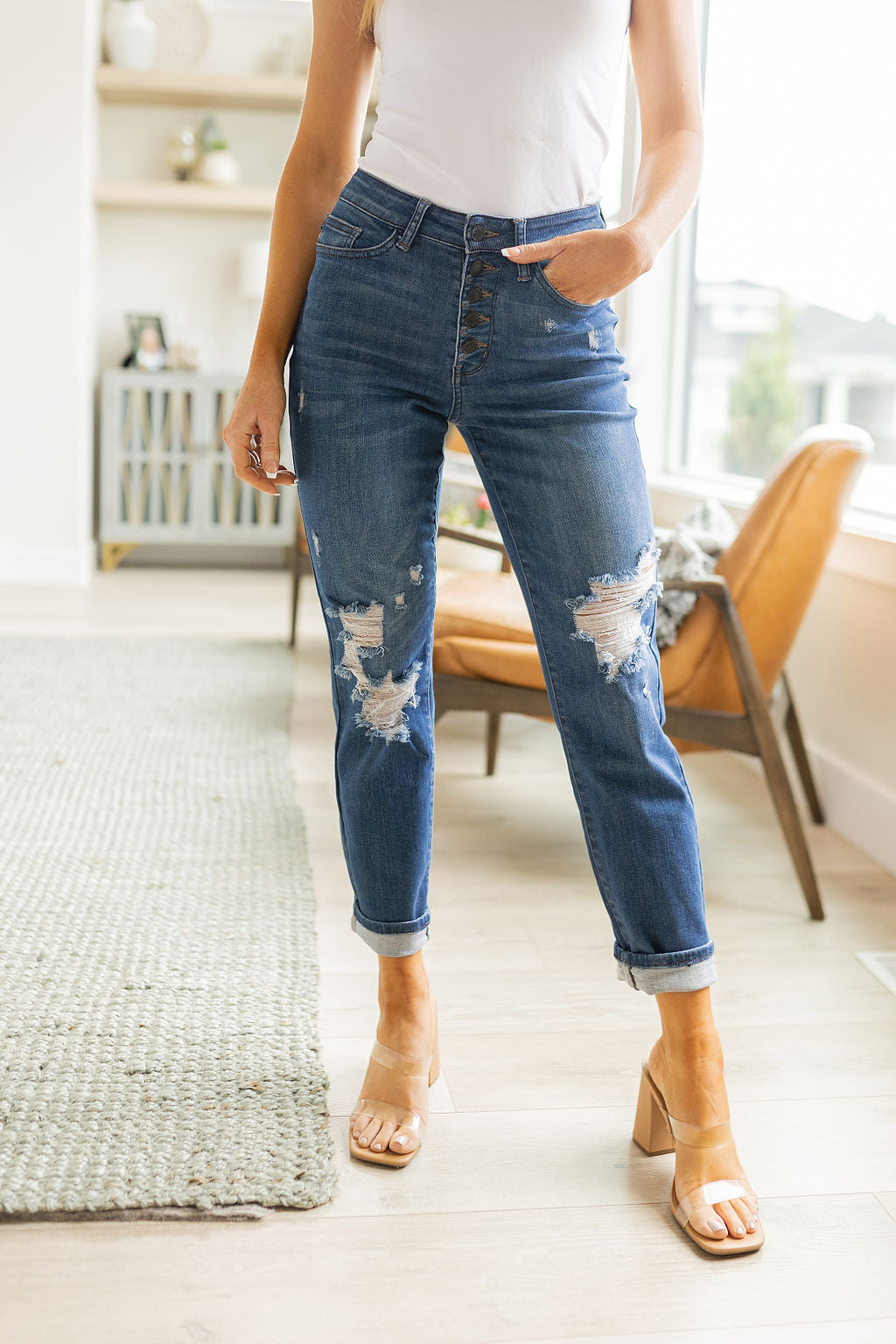 Colt High Rise Button Fly Distressed Boyfriend Jeans - Judy Blue