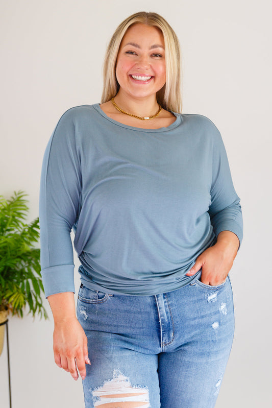 Daytime Boat Neck Top in Blue Gray - Zenana