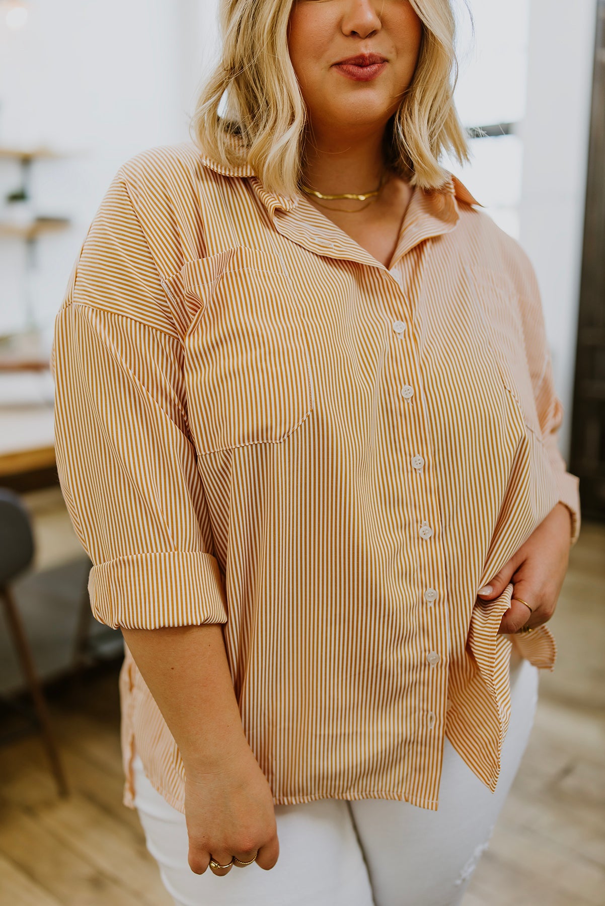 Easy On The Eyes Striped Button Up - Zenana