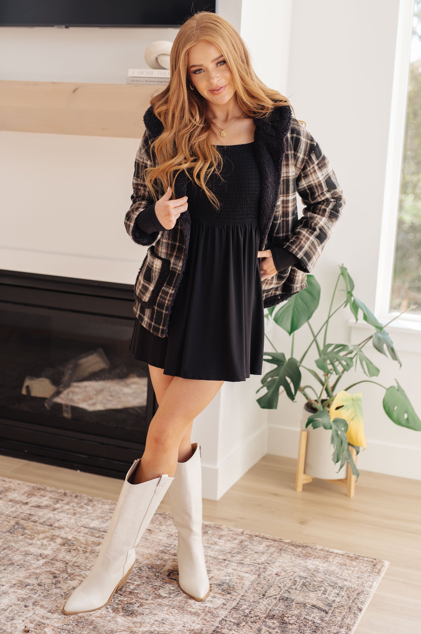 In the Thick of It Long Sleeve Skort Dress - White Birch