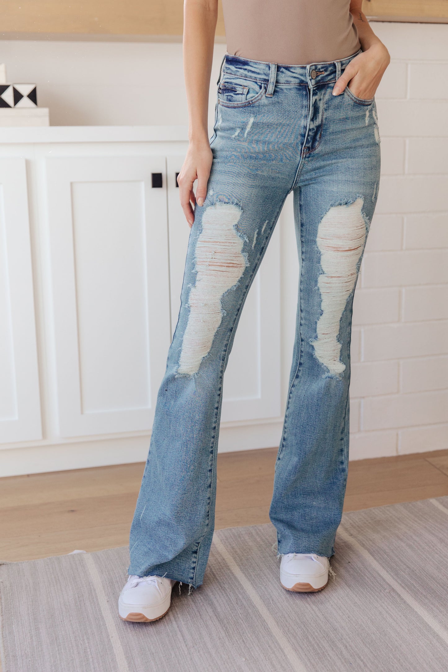 Kiana High Rise Heavy Destroy Flare Jeans - Judy Blue