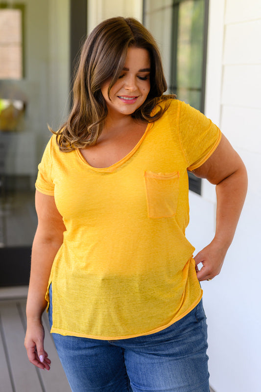 Melange Burnout V-Neck T-Shirt in Yellow Gold - Zenana