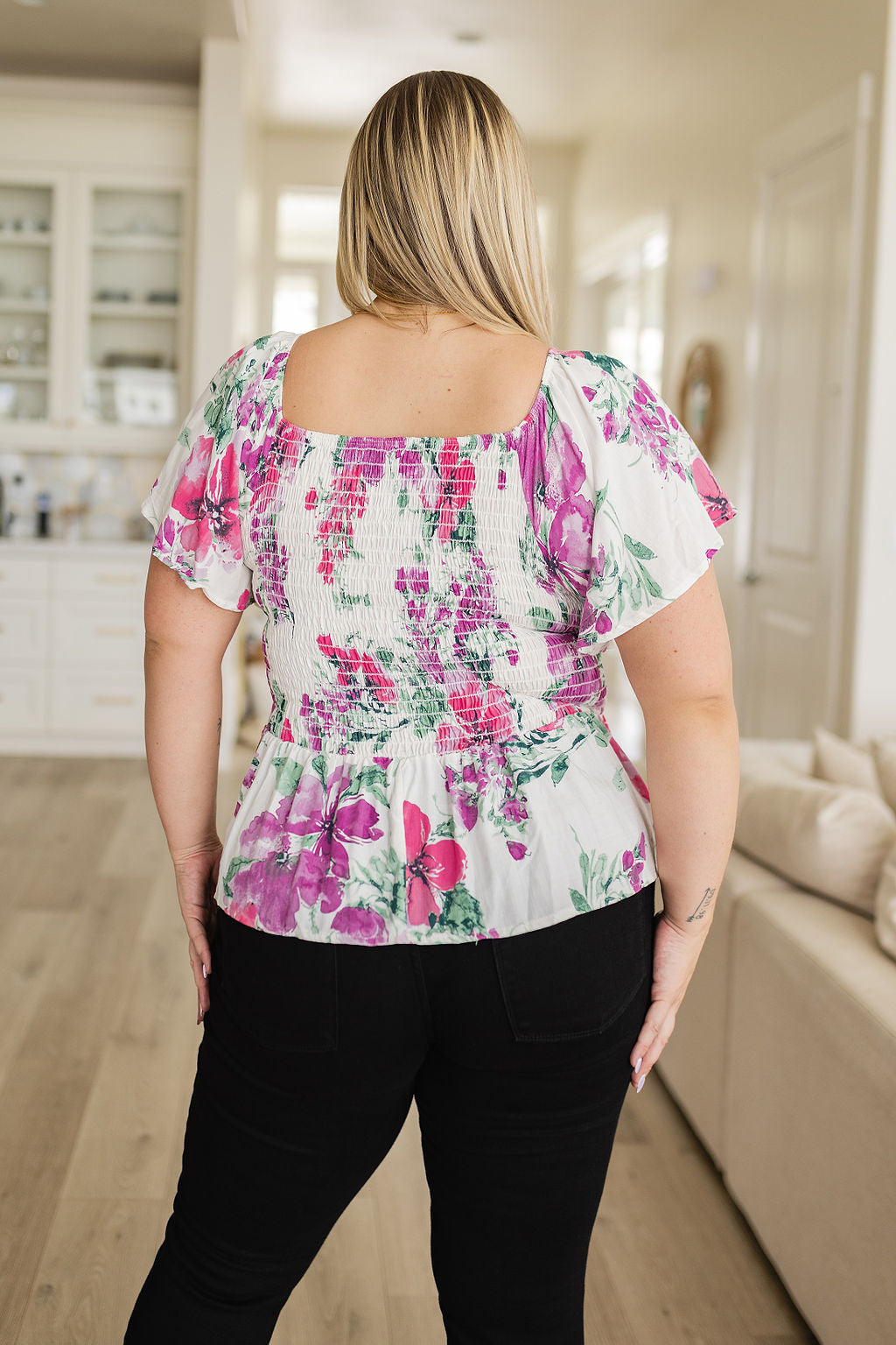 Oh So Simple Floral Blouse - White Birch