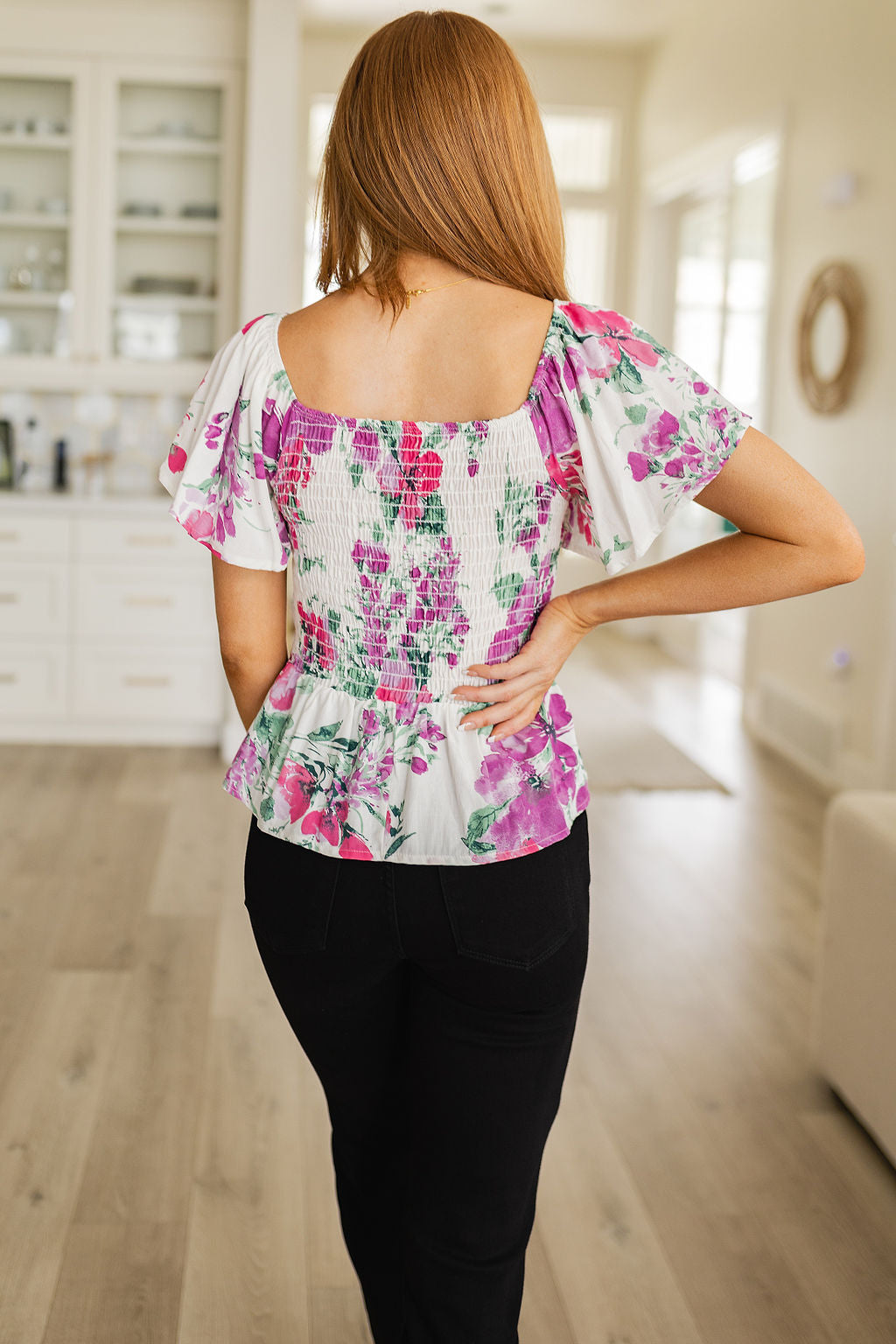 Oh So Simple Floral Blouse - White Birch