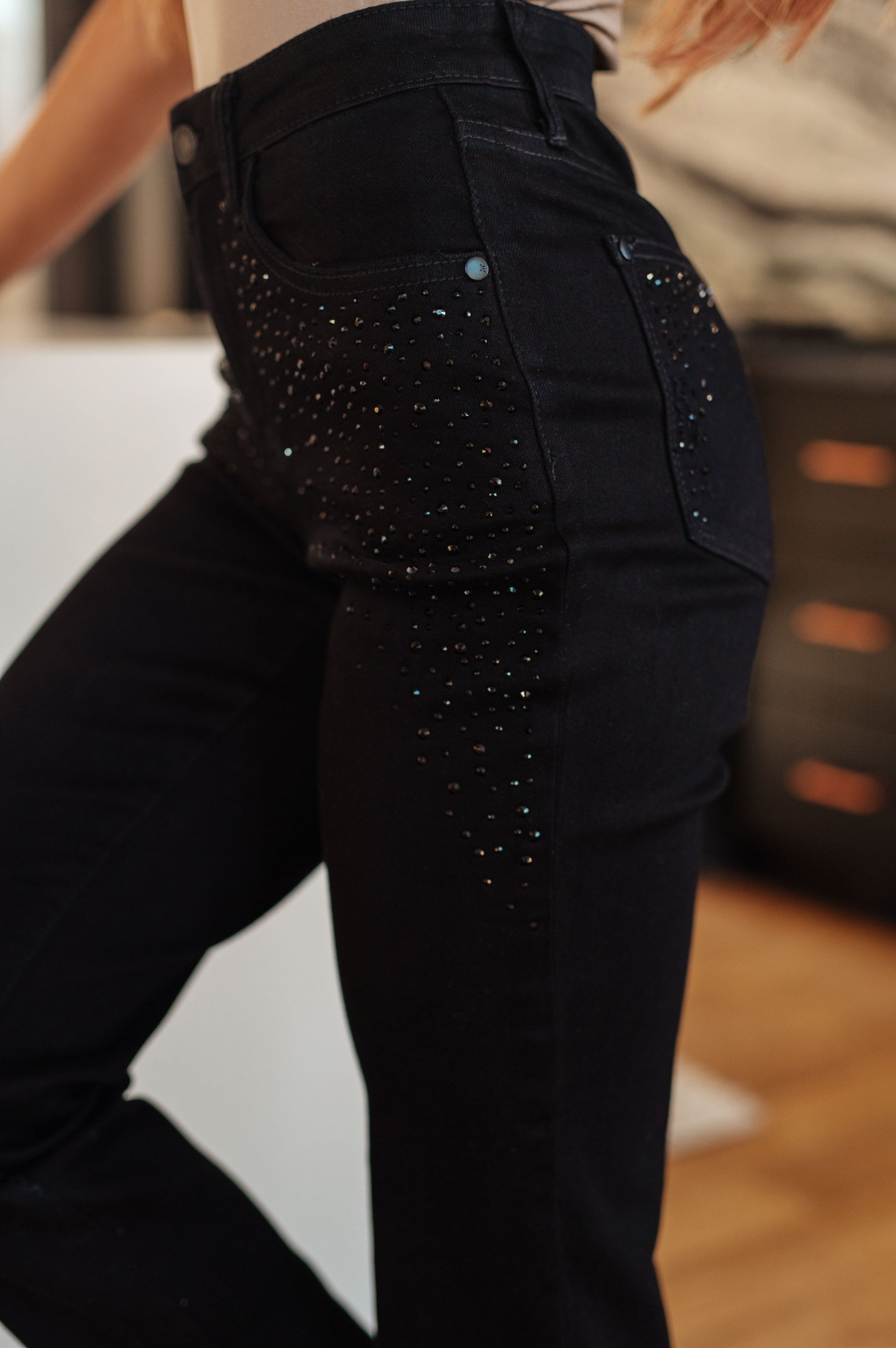 Reese Rhinestone Slim Fit Jeans in Black - Judy Blue