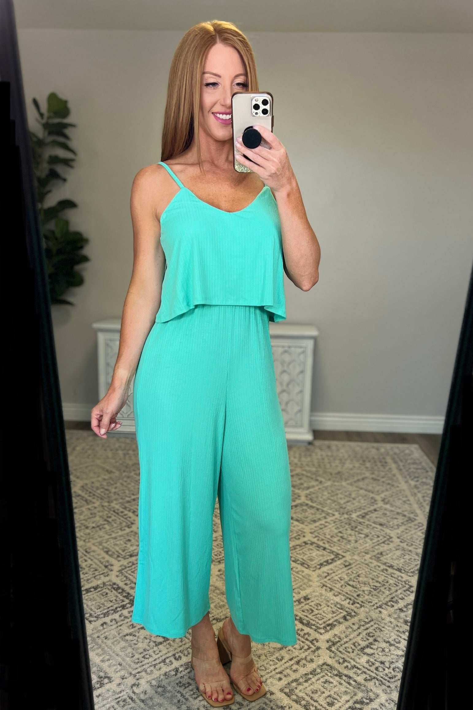 Ribbed Double Layer Jumpsuit in Mint - Zenana