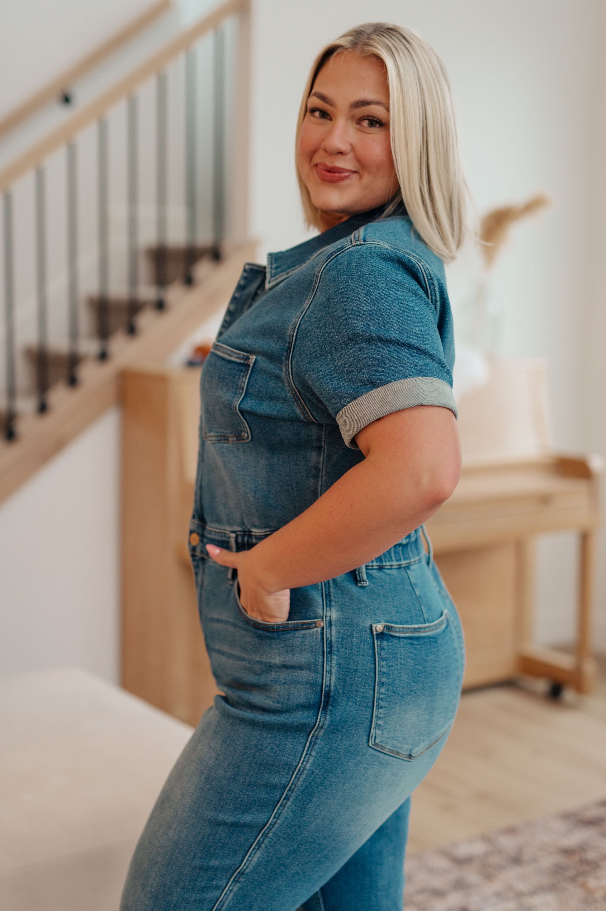 Sylvia Short Sleeve Denim Jumpsuit - Judy Blue